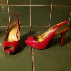 Guess Marciano Red Patent Leather Slingback Open Toed Heels